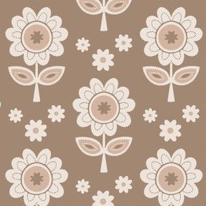 Small // Taupe Brown Retro Daisy Elegance - 60s Flower Power