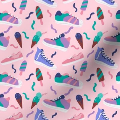 Summer Chic: Shoe & Ice Cream Symphony in Pink, Blue, and Green