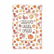Large 27x18 Fat Quarter Panel Happy Fall, Y'all Groovy Autumn on Ivory Cream for Wall Hanging or Tea Towel
