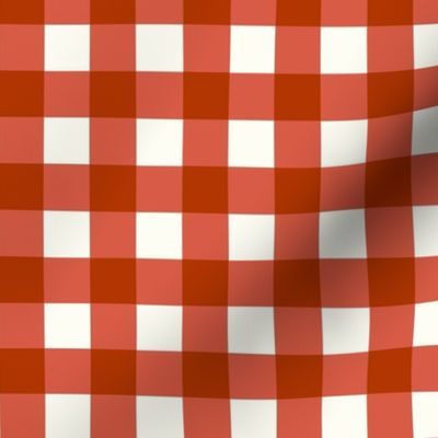 Medium Scale Gingham Checker in Rustic Retro Red and Ivory Cream