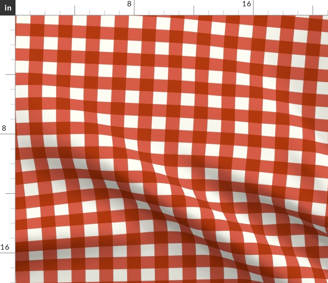 Medium Scale Gingham Checker in Rustic Retro Red and Ivory Cream