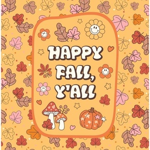 14x18 Panel Happy Fall, Y'all Groovy Autumn on Butternut Yellow for DIY Garden Flag Small Wall Hanging or Tea Towel