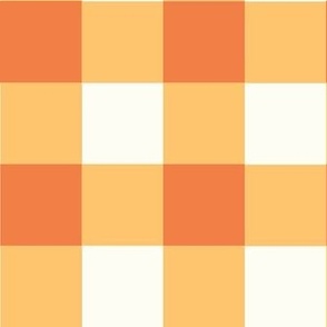 Large Scale Gingham Checker in Orange Spice and Butternut Yellow on Ivory Cream