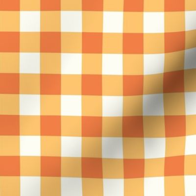 Medium Scale Gingham Checker in Orange Spice and Butternut Yellow on Ivory Cream