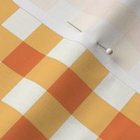 Medium Scale Gingham Checker in Orange Spice and Butternut Yellow on Ivory Cream