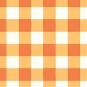 Medium Scale Gingham Checker in Orange Spice and Butternut Yellow on Ivory Cream