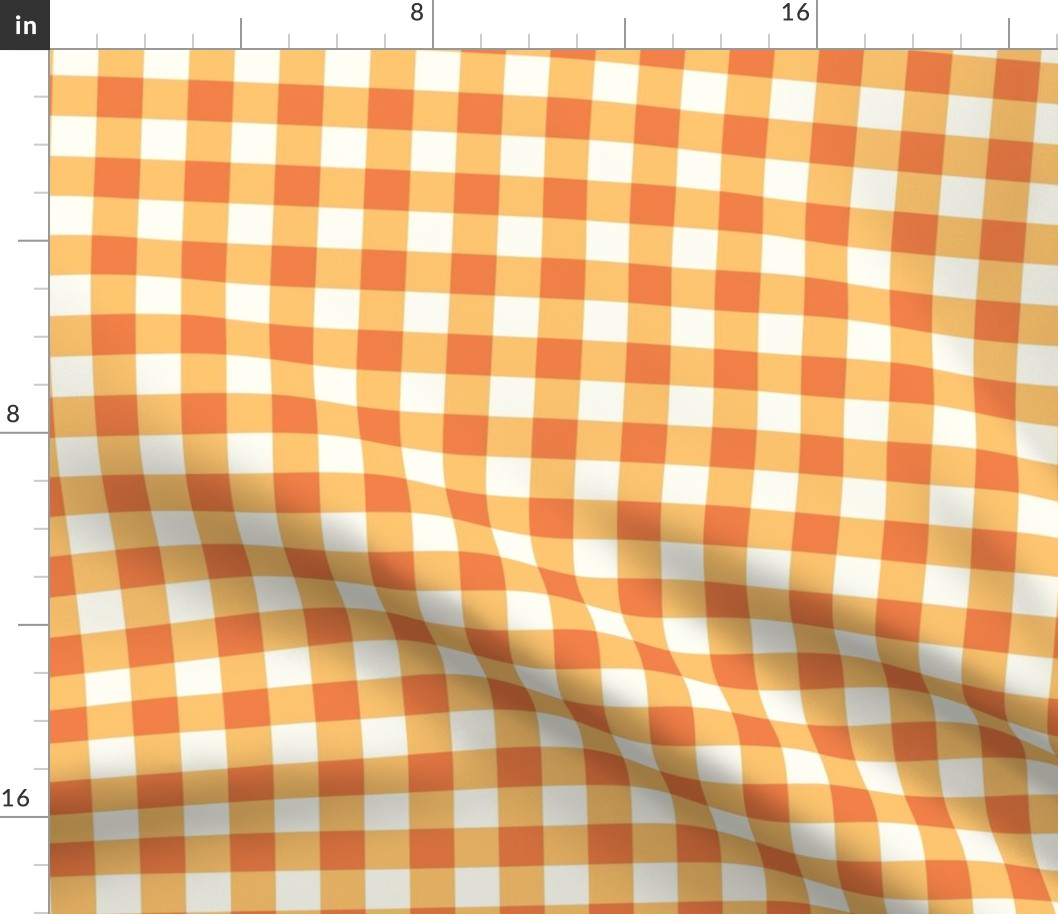 Medium Scale Gingham Checker in Orange Spice and Butternut Yellow on Ivory Cream