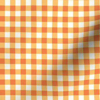 Small Scale Gingham Checker in Orange Spice and Butternut Yellow on Ivory Cream