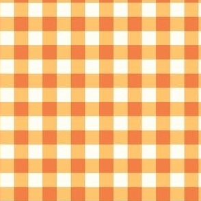 Small Scale Gingham Checker in Orange Spice and Butternut Yellow on Ivory Cream