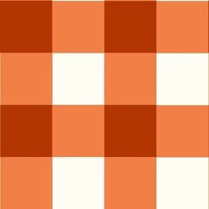 Large Scale Gingham Checker in Retro Red and Orange Spice on Ivory Cream