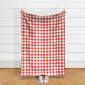 Large Scale Gingham Checker in Retro Red and Harvest Pink on Ivory Cream