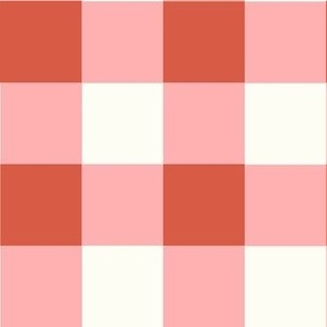 Large Scale Gingham Checker in Retro Red and Harvest Pink on Ivory Cream