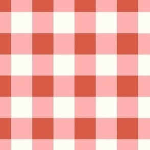 Medium Scale Gingham Checker in Retro Red and Harvest Pink on Ivory Cream