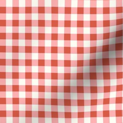 Small Scale Gingham Checker in Retro Red and Harvest Pink on Ivory Cream