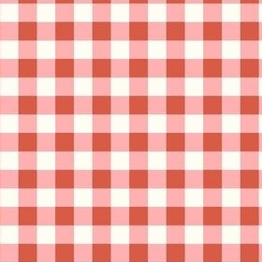 Small Scale Gingham Checker in Retro Red and Harvest Pink on Ivory Cream