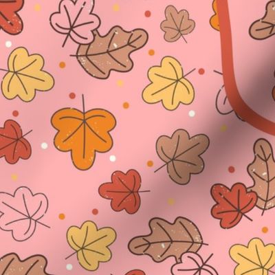 Large 27x18 Fat Quarter Panel Happy Fall, Y'all Groovy Autumn on Harvest Pink for Wall Hanging or Tea Towel