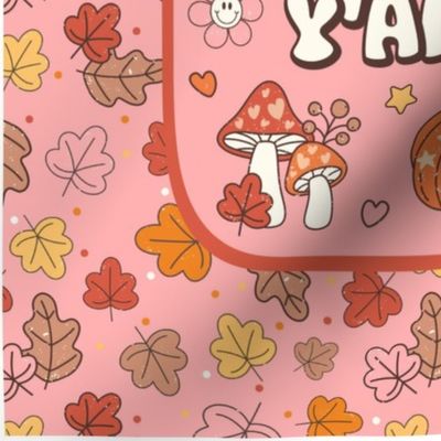 14x18 Panel Happy Fall, Y'all Groovy Autumn on Harvest Pink for DIY Garden Flag Small Wall Hanging or Tea Towel