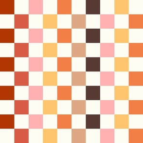 Large Scale Colorful Checkerboard Happy Fall Y'all Collection Coordinate on Ivory Cream