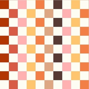 Medium Scale Colorful Checkerboard Happy Fall Y'all Collection Coordinate on Ivory Cream