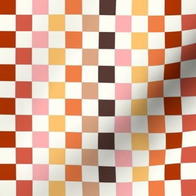 Small Scale Colorful Checkerboard Happy Fall Y'all Collection Coordinate on Ivory Cream