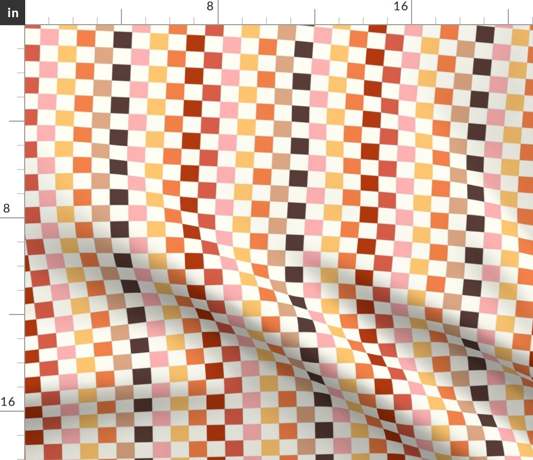 Small Scale Colorful Checkerboard Happy Fall Y'all Collection Coordinate on Ivory Cream
