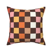 Large Scale Autumn Checkerboard Happy Fall Y'all Collection Coordinate on Acorn Brown