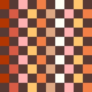 Large Scale Autumn Checkerboard Happy Fall Y'all Collection Coordinate on Acorn Brown