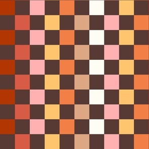 Medium Scale Autumn Checkerboard Happy Fall Y'all Collection Coordinate on Acorn Brown