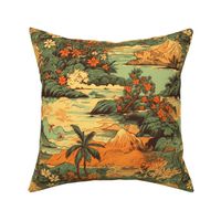 Small Vintage Hawaiian Landscape Green