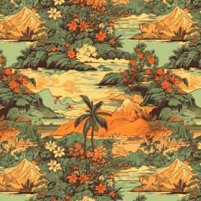 Small Vintage Hawaiian Landscape Green