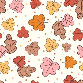 Large Scale Autumn Leaves Happy Fall Y'All Collection on Ivory Cream