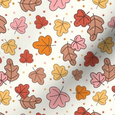 Medium Scale Autumn Leaves Happy Fall Y'All Collection on Ivory Cream