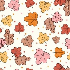 Medium Scale Autumn Leaves Happy Fall Y'All Collection on Ivory Cream