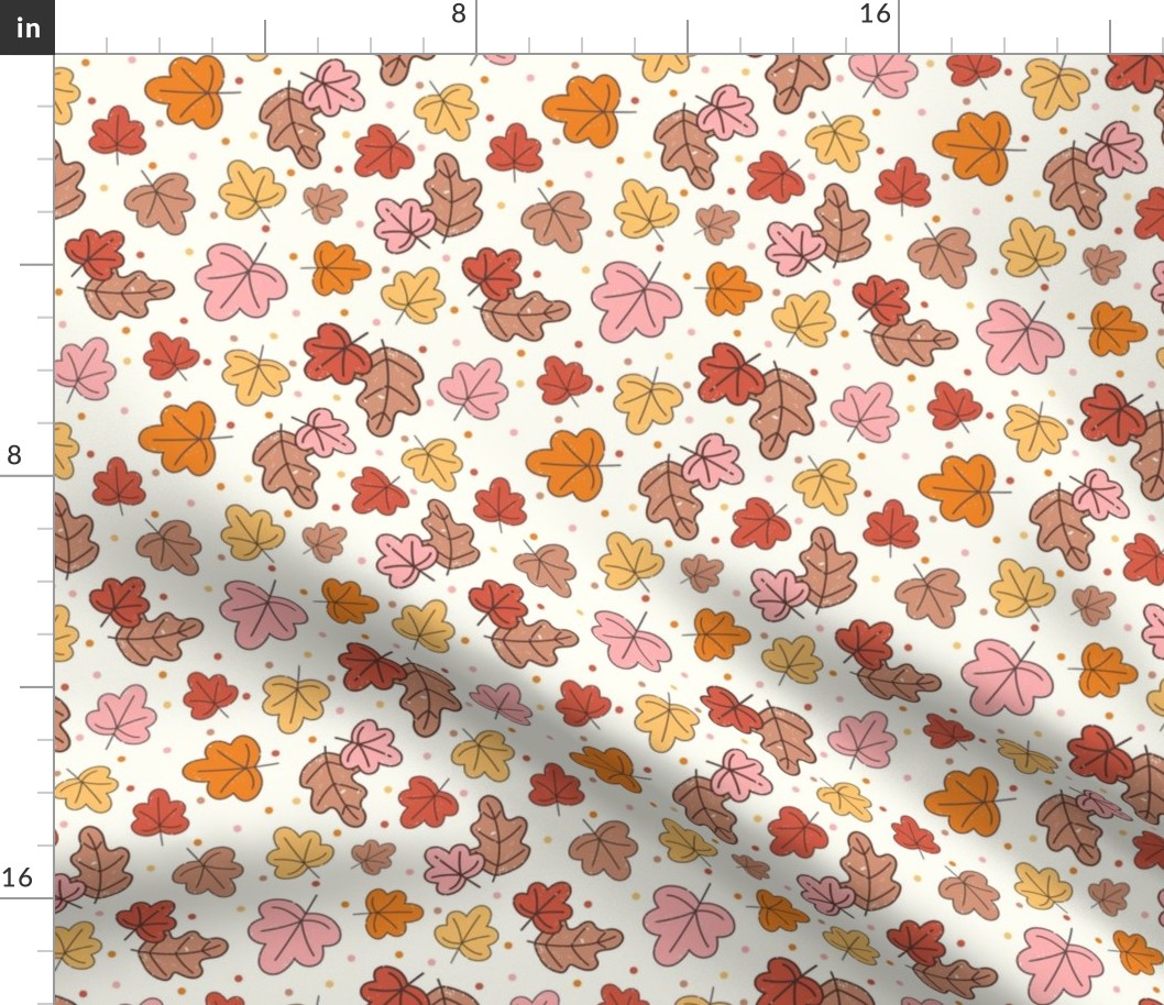 Medium Scale Autumn Leaves Happy Fall Y'All Collection on Ivory Cream