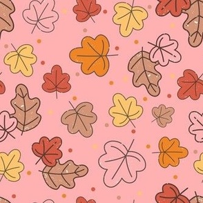 Medium Scale Autumn Leaves Happy Fall Y'All Collection on Harvest Pink