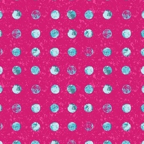 Mini - Bold Polka Dots Textured Collage - Magenta Pink & Turquoise