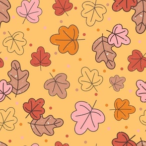 Large Scale Autumn Leaves Happy Fall Y'All Collection on Butternut Yellow