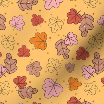 Medium Scale Autumn Leaves Happy Fall Y'All Collection on Butternut Yellow