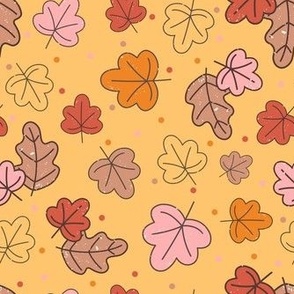 Medium Scale Autumn Leaves Happy Fall Y'All Collection on Butternut Yellow