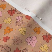 Small Scale Autumn Leaves Happy Fall Y'All Collection on Caramel Coffee