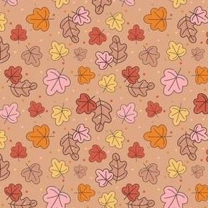 Small Scale Autumn Leaves Happy Fall Y'All Collection on Caramel Coffee