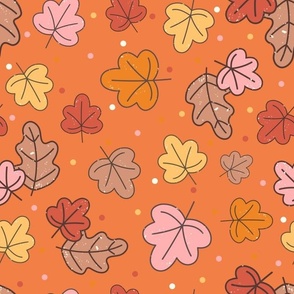 Large Scale Autumn Leaves Happy Fall Y'All Collection on Orange Spice