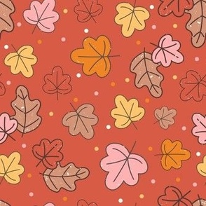 Medium Scale Autumn Leaves Happy Fall Y'All Collection on Rustic Red