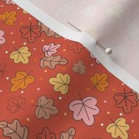 Small Scale Autumn Leaves Happy Fall Y'All Collection on Rustic Red