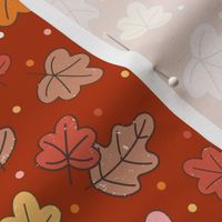 Medium Scale Autumn Leaves Happy Fall Y'All Collection on Retro Red