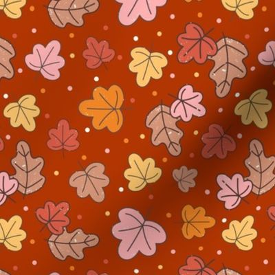 Medium Scale Autumn Leaves Happy Fall Y'All Collection on Retro Red
