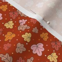 Small Scale Autumn Leaves Happy Fall Y'All Collection on Retro Red