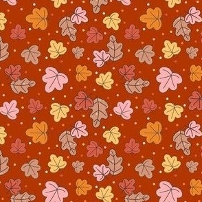 Small Scale Autumn Leaves Happy Fall Y'All Collection on Retro Red