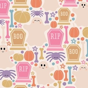 Pastel Halloween Ghost Graveyard Pattern