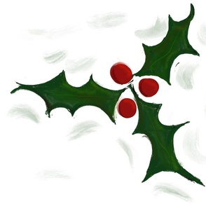 Green Holly  Leaf with Red Berries